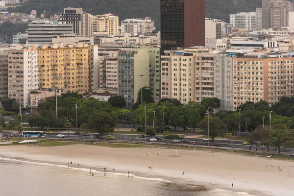 Bella Vista Sul Tramonto Spiaggia Gli Edifici Della Città Rio — Foto Stock