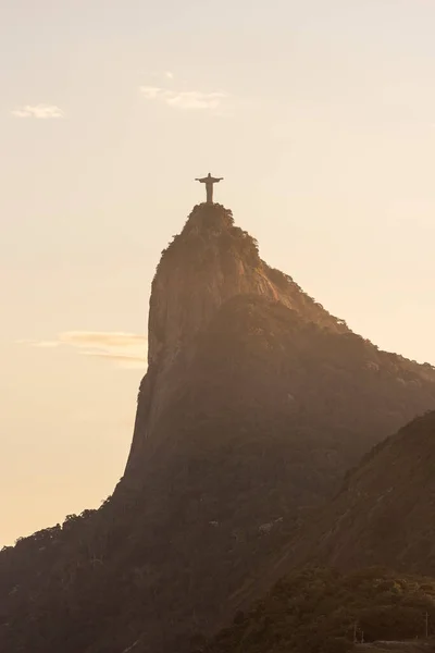 Corcovado Dağı Nın Güzel Günbatımı Manzarası Kurtarıcı Heykeli Rio Janeiro — Stok fotoğraf