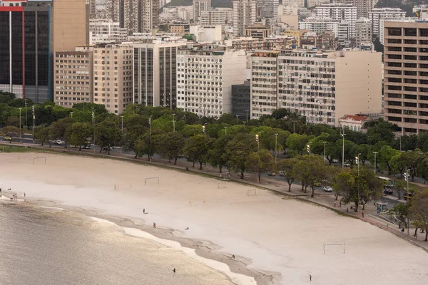 Bella Vista Sul Tramonto Spiaggia Gli Edifici Della Città Rio — Foto Stock