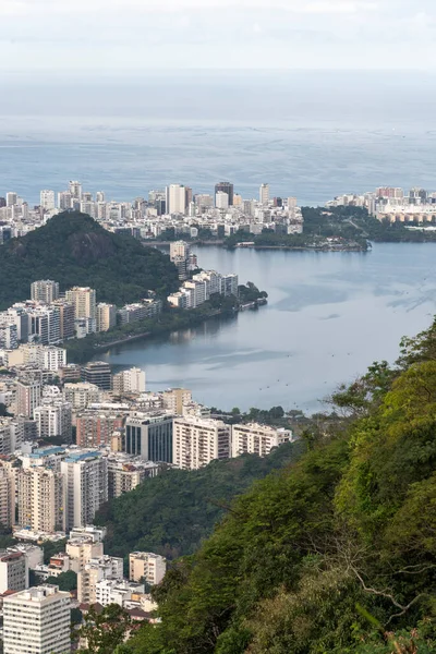 Gyönyörű Kilátás Nyílik Városi Zöld Esőerdők Hegyek Rio Janeiro Brazília — Stock Fotó