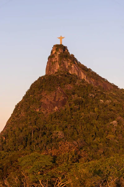 Beautiful Sunrise View Big Green Rainforest Mountain Christ Statue Tijuca — Stock Photo, Image