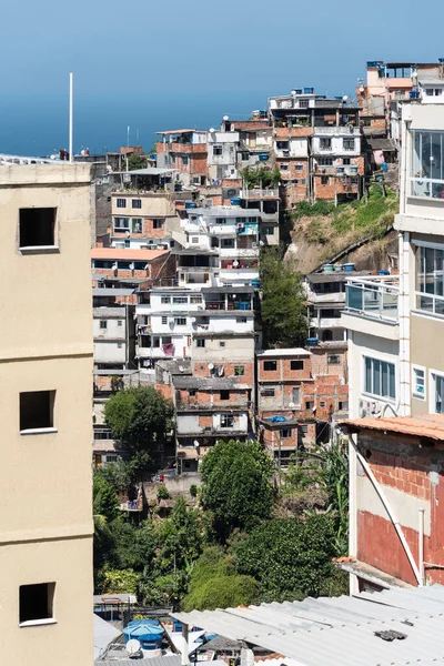 Bela Vista Para Prédios Pobres Favela Vidigal Dois Irmos Hill — Fotografia de Stock