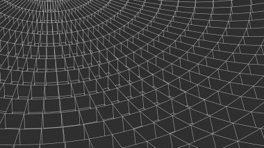 Soyut vektör peyzajı. Siber uzay şebekesi. 3D teknoloji vektör illüstrasyonu.