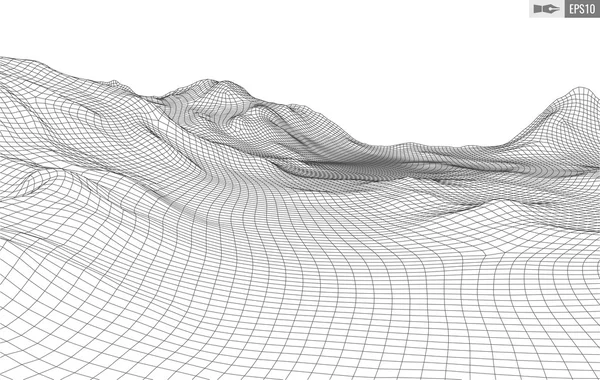 Abstrakt vektor landskap bakgrund. Nätet för cyberrymden. 3D-teknik vektor illustration. — Stock vektor