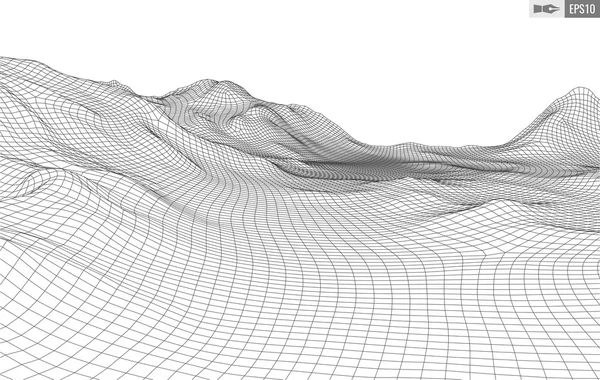 추상 벡터 지형 배경. 사이버 공간 그리드. 3d 기술 벡터 일러스트. — 스톡 벡터
