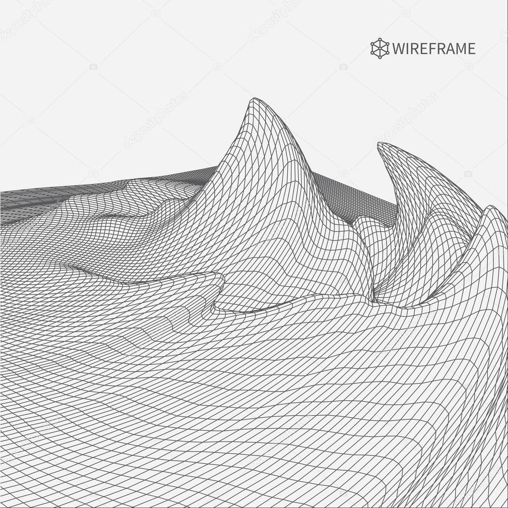 Abstract vector landscape background. Cyberspace grid. 3d technology  illustration.