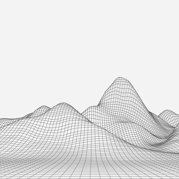 Astratto sfondo vettoriale paesaggio. Griglia ciberspazio. Illustrazione della tecnologia 3d. — Vettoriale Stock