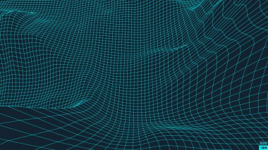 Soyut vektör peyzajı. Siber uzay şebekesi. 3D teknoloji illüstrasyonu.