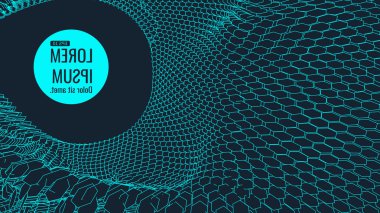 Soyut vektör peyzajı. Siber uzay şebekesi. 3D teknoloji illüstrasyonu.