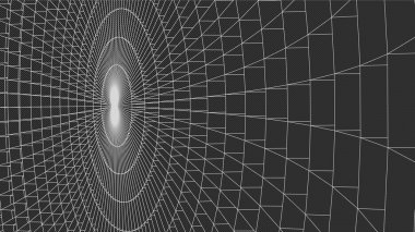 Soyut vektör peyzajı. Siber uzay şebekesi. 3D teknoloji illüstrasyonu.