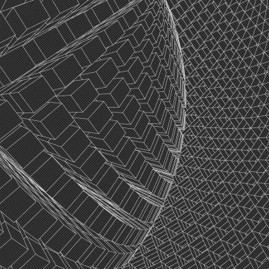 Soyut vektör peyzajı. Siber uzay şebekesi. 3D teknoloji illüstrasyonu.