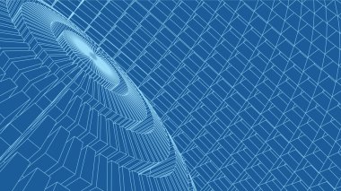 Soyut vektör peyzajı. Siber uzay şebekesi. 3D teknoloji illüstrasyonu.