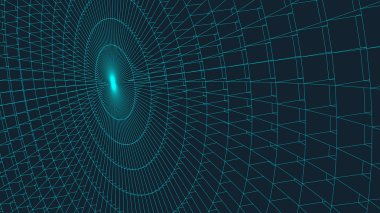 Soyut vektör peyzajı. Siber uzay şebekesi. 3D teknoloji illüstrasyonu.