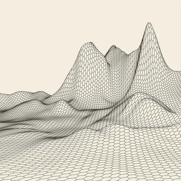 Astratto sfondo vettoriale paesaggio. Griglia ciberspazio. Illustrazione della tecnologia 3d. — Vettoriale Stock