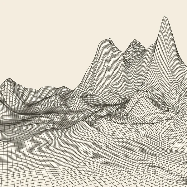 Astratto sfondo vettoriale paesaggio. Griglia ciberspazio. Illustrazione della tecnologia 3d. — Vettoriale Stock