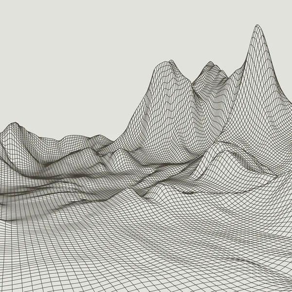 Astratto sfondo vettoriale paesaggio. Griglia ciberspazio. Illustrazione della tecnologia 3d. — Vettoriale Stock