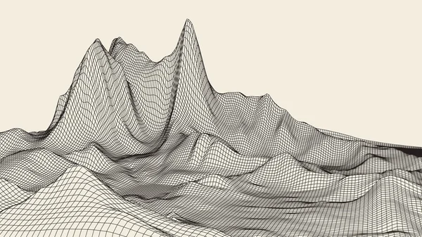 Astratto sfondo vettoriale paesaggio. Griglia ciberspazio. Illustrazione della tecnologia 3d. — Vettoriale Stock