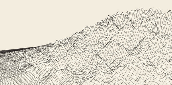 Abstract vector landscape background. Cyberspace  grid. 3d technology  illustration.