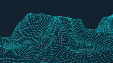 Soyut tel kafes manzara arka plan. Siber uzay şebekesi. 3d teknoloji illüstrasyon. Sunumlar için dijital .