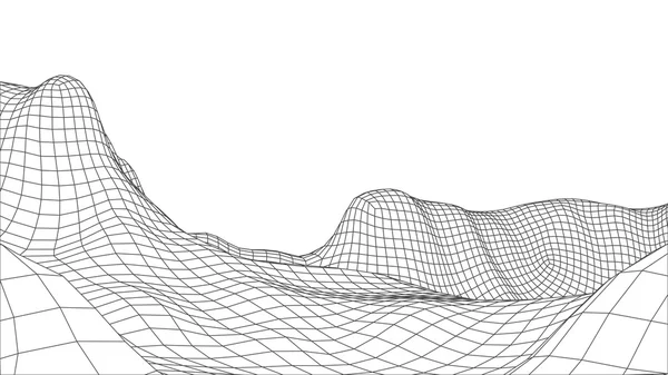 抽象线框横向背景。网络空间网格。3D 技术插图。数字演示 . — 图库照片