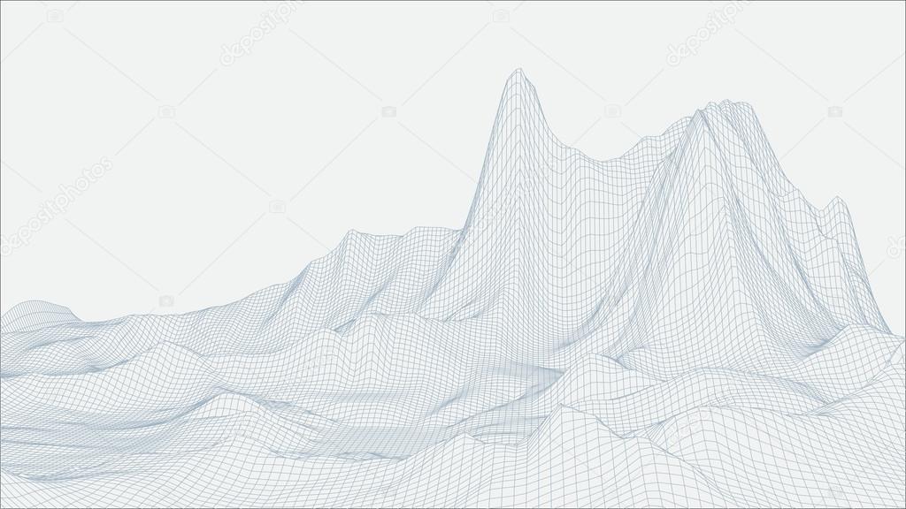 Abstract  wireframe landscape background. Cyberspace grid. 3d technology wireframe  illustration. Digital wireframe landscape for presentations .