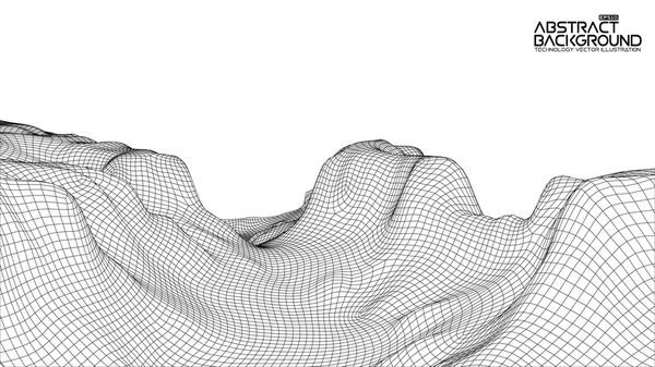 Körvonal drótváz táj háttér. Kibertér rács. 3D-s technológia illusztráció. Digitális prezentációkhoz . — Stock Fotó