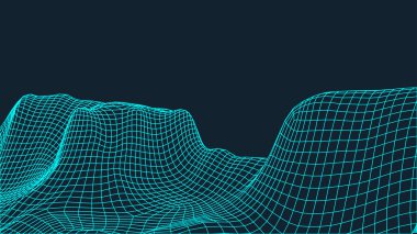 Soyut tel kafes manzara arka plan. Siber uzay şebekesi. 3d teknoloji illüstrasyon. Sunumlar için dijital .