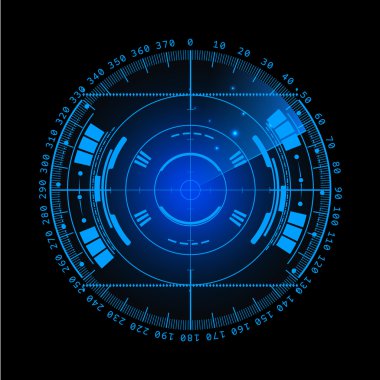 Radar ekranı. Vektör çizim tasarımınız için. Teknolojik altyapı. Fütüristik kullanıcı arabirimi. Radar tarama ile göstermek. Hud. Vektör Eps10.