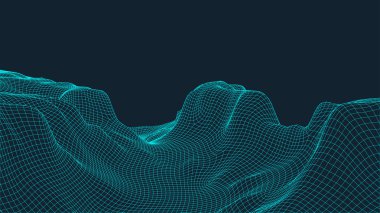 Soyut tel kafes manzara arka plan. Siber uzay şebekesi. 3d teknoloji illüstrasyon. Sunumlar için dijital .