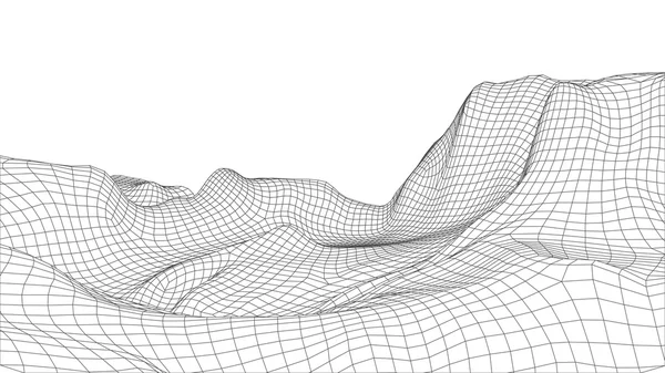 Abstrakt wireframe liggande bakgrund. Cyberrymden rutnät. 3D-teknik illustration. Digitalt för presentationer . — Stockfoto