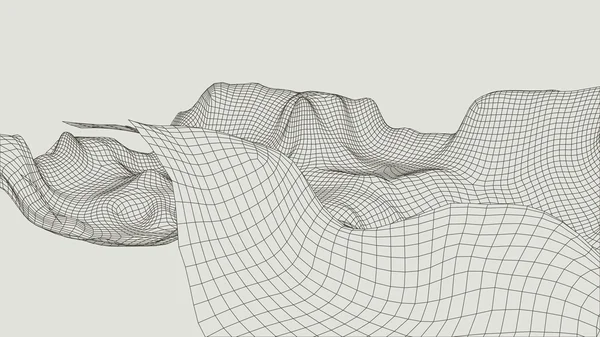 抽象线框横向背景。网络空间网格。3D 技术插图。数字演示 . — 图库照片