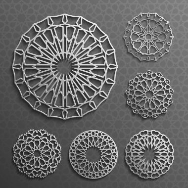 İslam süsleme vektör, Farsça motiff. 3D Ramazan desen öğeleri yuvarlak. Geometrik logo şablonu koymak. Dairesel süs Arapça sembolleri .