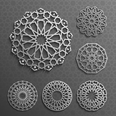 İslam süsleme vektör, Farsça motiff. 3D Ramazan desen öğeleri yuvarlak. Geometrik logo şablonu koymak. Dairesel süs Arapça sembolleri .