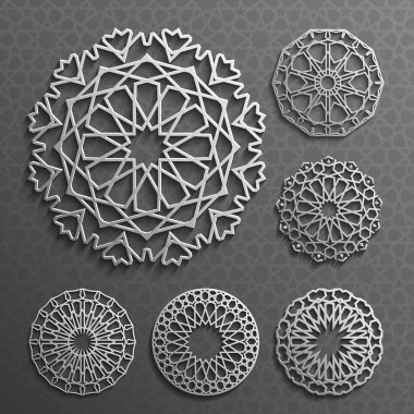 İslam süsleme vektör, Farsça motiff. 3D Ramazan desen öğeleri yuvarlak. Geometrik logo şablonu koymak. Dairesel süs Arapça sembolleri .