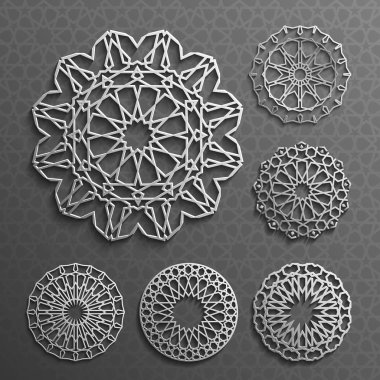 İslam süsleme vektör, Farsça motiff. 3D Ramazan desen öğeleri yuvarlak. Geometrik logo şablonu koymak. Dairesel süs Arapça sembolleri .