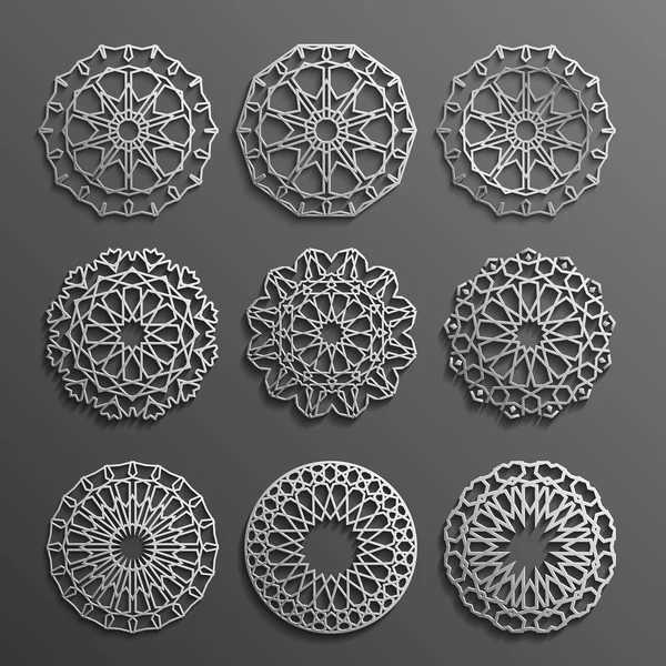 İslam süsleme vektör, Farsça motiff. 3D Ramazan desen öğeleri yuvarlak. Geometrik logo şablonu koymak. Dairesel süs Arapça sembolleri .