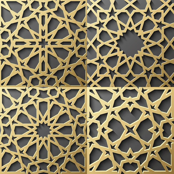 İslami desen 4 süs ler seti. Dikişsiz arap geometrik , doğu süs, hint , farsça motif, 3d. Sonsuz doku duvar kağıdı için kullanılabilir, dolgular, web sayfası arka plan, yüzey dokular.