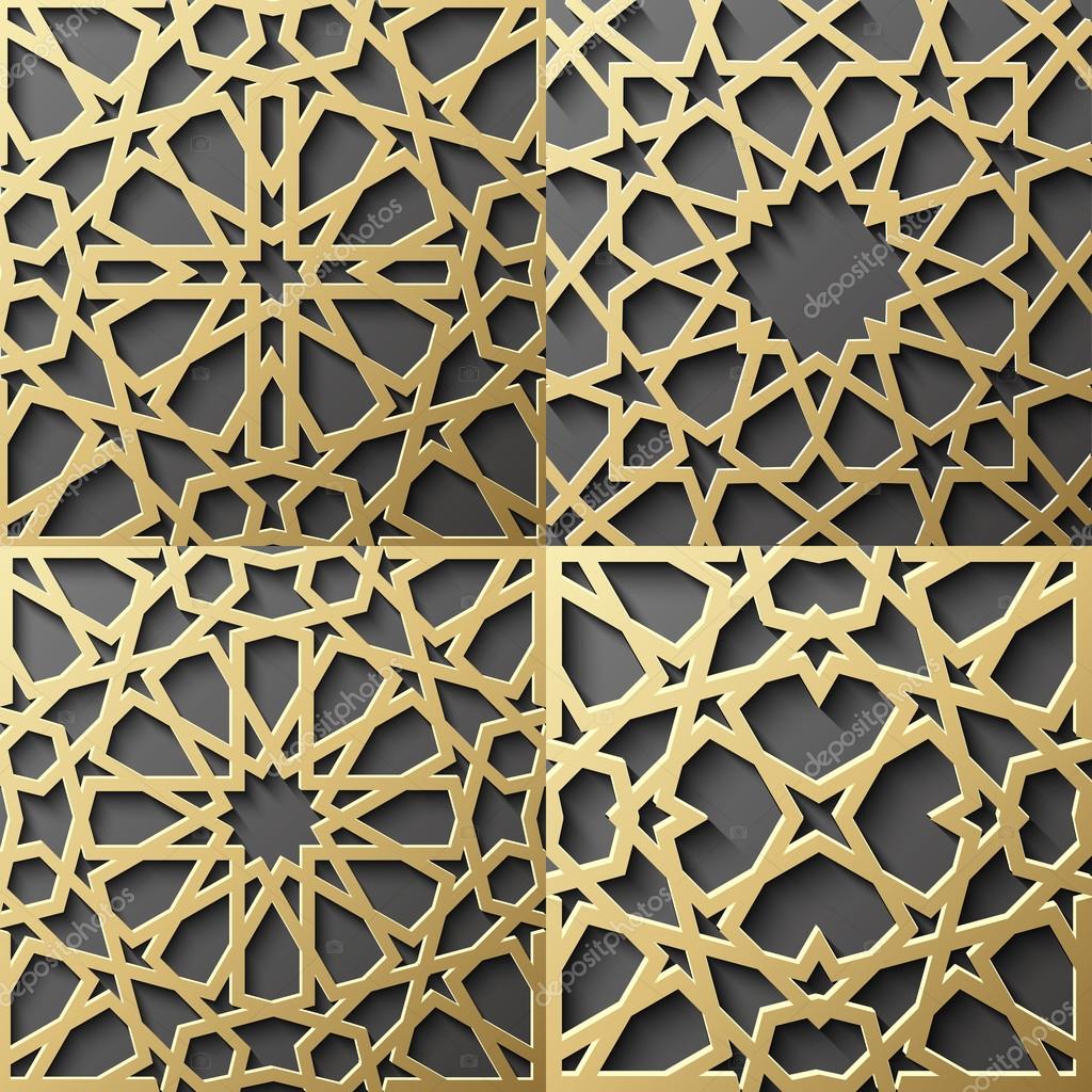 Islamic pattern set of 4 ornaments Seamless arabic 