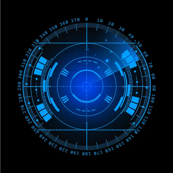 Radarscherm. illustratie voor uw ontwerp. Technische achtergrond. Futuristische gebruikersinterface. Radar display met scannen. HUD. . — Stockfoto
