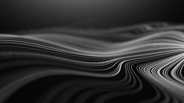 Ilustración futurista abstracta de tecnología de datos. Forma polivinílica baja con puntos de conexión y líneas sobre fondo oscuro. Representación 3D. Visualización de macrodatos . — Foto de Stock