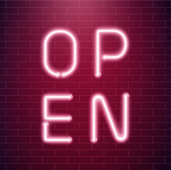 Bar open light Neon Sign. Night store red glowing letters . Open 24 hours sign — Stock Vector