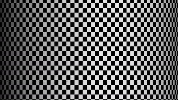 Cylindre illusion d'échecs. Checker kaléidoscope géométrique. Illusion optique en noir et blanc. Cylindre à carreaux tournant. Checkerboard en mouvement. boucle sans couture 4k. — Video