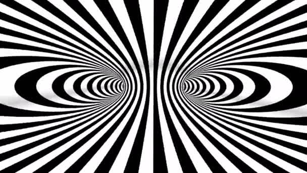 Abstrakcyjna czarno-biała trójwymiarowa geometryczna grafika ruchu tunelu. Złudzenie optyczne w paski. Czarno-biały tunel złudzeń optycznych. Linie surrealizmu poruszają się. 4k Płynna pętla. — Wideo stockowe