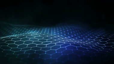 Altıgen arka plan teknolojisi modeli. Geleceğin bilgi teknolojisi konsepti. İletişim ağı kusursuz döngü 4k. Mavi iş arkaplan canlandırması.