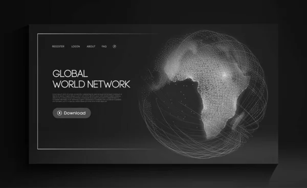 Global World Network Comunicação digital. Rede social conceito de comunicação mundial. Tecnologia da Internet 3D fundo vetor. Desenho web ilustração vetorial. —  Vetores de Stock