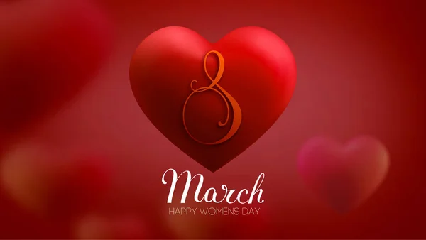 8 mars kvinnor dag vektor hjärta. EPS 10 vektorillustration. Rött hjärta 3D-vektor för internationella kvinnor dag. — Stock vektor