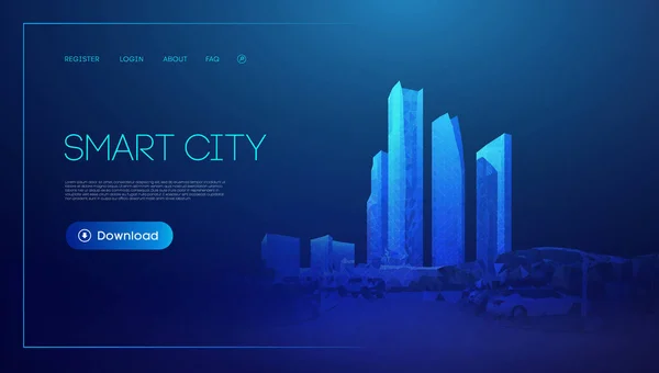 Smart City abstrakte Illustration blauer Hintergrund in Low-Poly-Stil. Globale Vernetzung in sozialen Netzwerken. Datensicherheit 3d Vektor Hintergrund. — Stockvektor