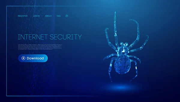 Вирусный паук в низком поли стиле на синем фоне. Технология сетевой веб-иллюстрации. Интернет мошенничество абстрактный векторный фон. Хакерская атака. — стоковый вектор