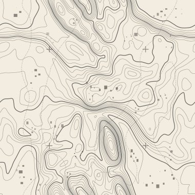 Kusursuz vektör topografik harita arkaplanı. Çizgi haritası kusursuz desen. Contour arka plan coğrafi şebekesi. Arazi üzerinde dağ yürüyüşü patikası. Kusursuz dalgalı desen.