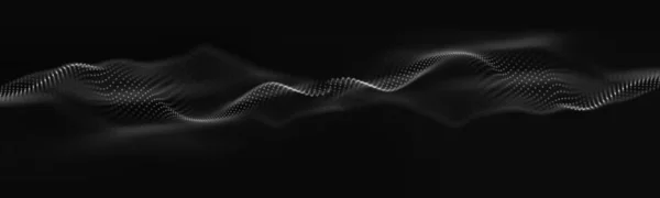 Zvuk vlny černé technologie. Abstraktní hudební puls pozadí. 3D vykreslování teček a čar. Pozadí digitální audio technologie. Velký datový energetický puls. — Stock fotografie